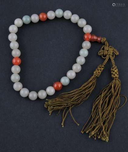 Buddhist rosary. China. 19th century. Jade and carnelian.