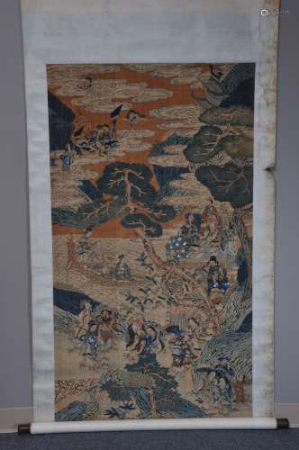 Tapestry weave scroll. China. 18th century. K'o Ssu work of the Immortals at Po Shan. 64-1/2