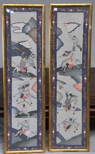 Pair of Tapestry weave panels. China. Late 19th/Early 20th century. K'ossu with historical scenes. 38