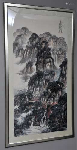 Tian Jian He. (1891-1977). Scroll painting. China. 20th century. Ink and colours on paper. Mountain landscape. 52-1/2