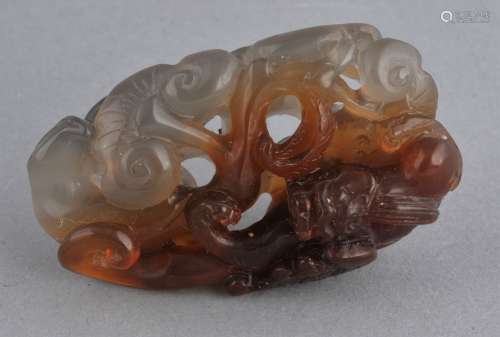 Agate carving. China. 19th century. Carving of Chih Lung and Ling Chih. 2-1/4