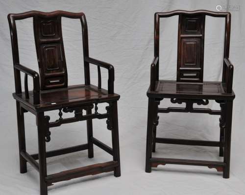 Pair of Arm Chairs. China. 19th century. Rosewood. Seat height- 19-1/2