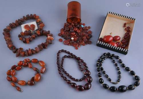 Lot of four Amber necklace strands. In various colours including raw uncut along with miscellaneous amber beads.