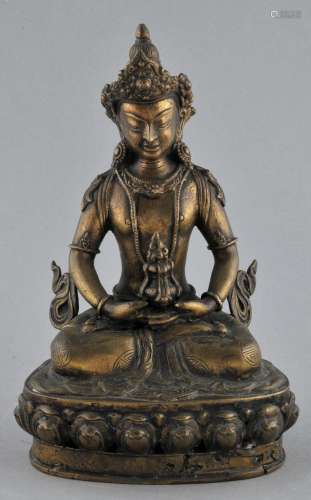 Bronze Buddhist image. Nepal. First half of the 20th century. Seated figure of Amytaus. 8