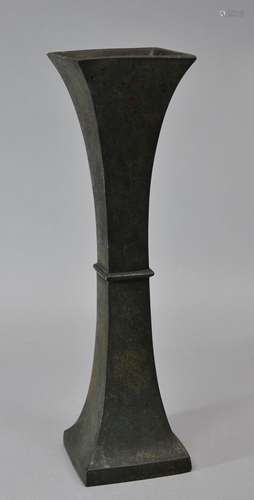 Bronze vase. Japan. Early 20th century. Archaic bronze shape. Richly patinated surface. 10-1/4