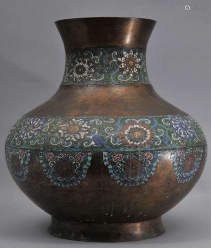Champleve vase. Japan. Circa 1880. Decoration of floral scrolling. 18