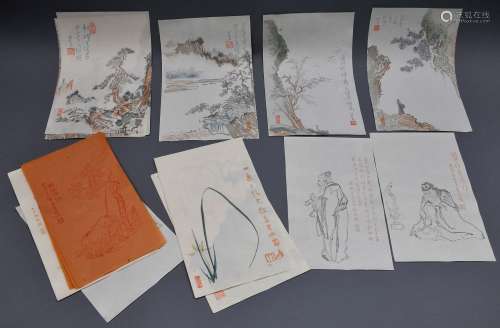 Lot of 18 Woodblock prints. China. 20th century. After works by Chang Ta Ch'ien, Pu Ru and others.