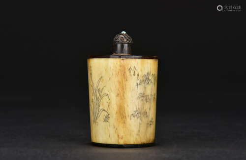 CARVED 'POETRY AND PAINTINGS' SNUFF BOTTLE