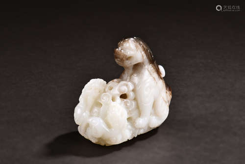 BLACK AND WHITE JADE CARVED LIONS