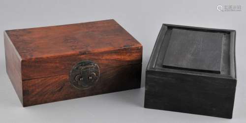 Lot of two Collectors boxes. China. Early 20th century. One of Tzu Tan, The other- Burl wood. Largest- 8