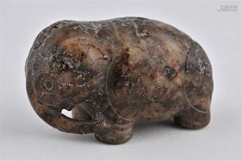 Jade pendant. Probably T'ang period. Weathered grey stone carved as an elephant. 2-1/4