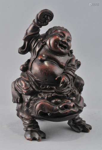 Bamboo root carving. China. 18th century. Figure of Liu Hai and his magical frog. 9
