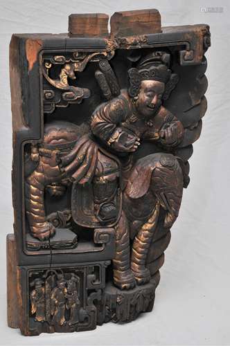 Architectural element. China. 19th century. Surface  carved with a figure riding an elephant. 21