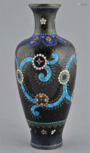 Cloisonné vase. Japan. Meiji period (1868-1912). Standard cloisonné on a black ground. 7-3/4