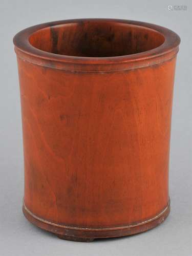 Carved hardwood brush pot. China. 19th century. 4-1/2