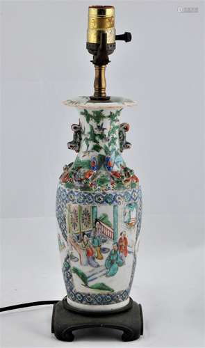 Chinese Export vase. 19th century. Famille Verte decoration of figures in palace gardens. 10