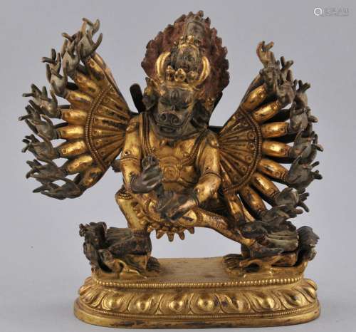 Gilt bronze image. Sino-Tibetan. 18th century. Figure of Yama. 7