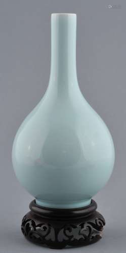 Porcelain vase. China. 20th century. Bottle form. Claire de Lune glaze. Ch'ien Lung mark. 9