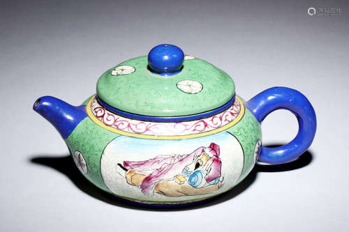 YIXING ZISHA PAINTED 'LI BAI' TEAPOT