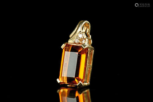 14K GOLD YELLOW CITRINE PENDANT WITH DIAMONDS