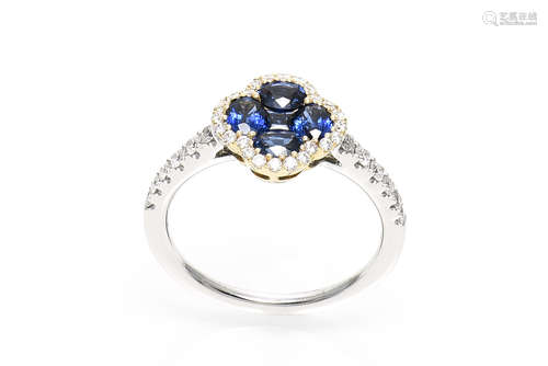 18K WHITE GOLD SAPPHIRE AND DIAMOND RING