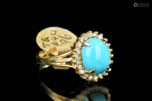 14K GOLD TURQUOISE RING WITH DIAMONDS