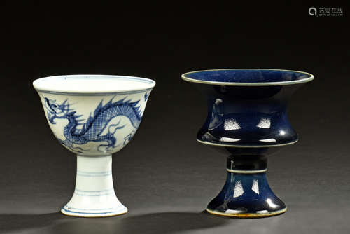 TWO PORCELAIN STEM CUPS