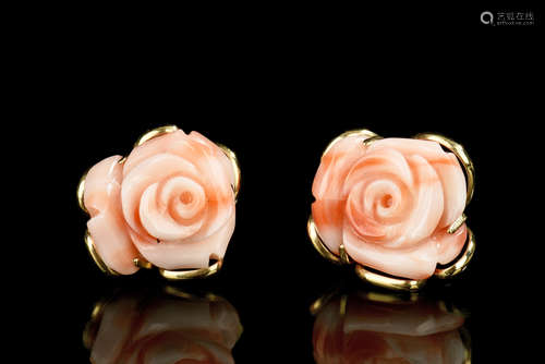 ANGEL SKIN CORAL CARVED FLOWER EARRINGS