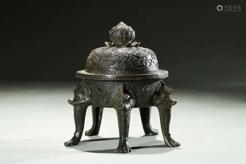 BRONZE CAST 'MYTHICAL BEAST' CENSER WITH FIVE LEGS