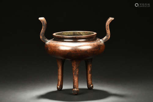 BRONZE CAST TALL TRIPOD CENSER