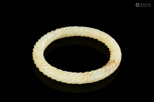 CARVED WHITE JADE BANGLE