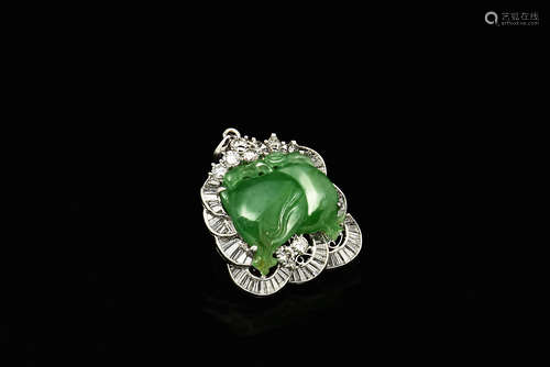 JADEITE AND DIAMOND PENDANT WITH CERTIFICATE