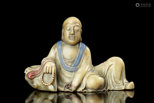 SHOUSHAN SOAPSTONE CARVED ARHAT FIGURE