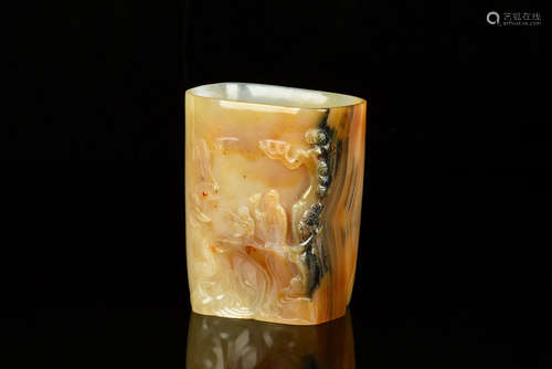 AGATE CARVED BRUSH POT