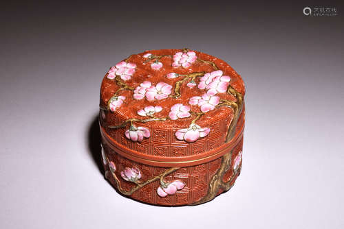 CINNABAR RED GLAZED 'PLUM FLOWERS' COVER BOX