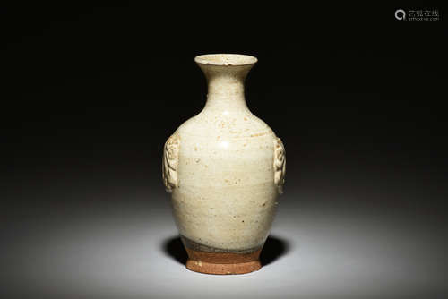 WHITE GLAZED VASE WITH HANDLES