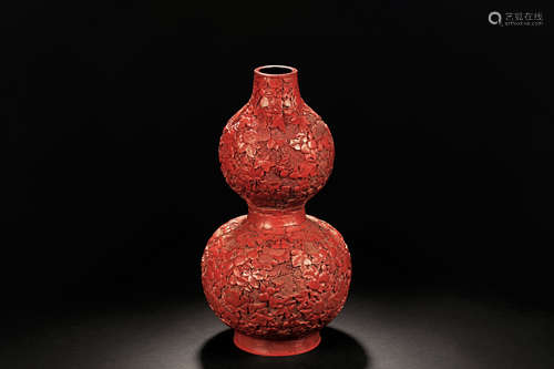 CARVED CINNABAR LACQUER DOUBLE GOURD VASE