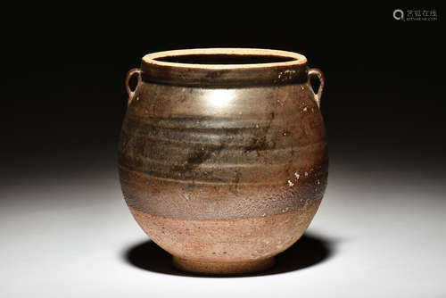 GLAZED JAR WITH TWO SMALL HANDLES