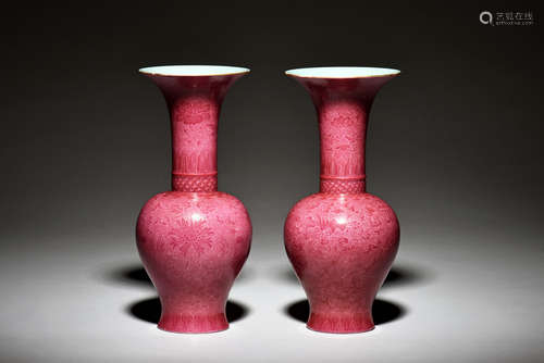 PAIR OF PINK GROUND VASES