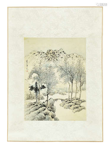 XU SHICHANG: INK AND COLOR ON PAPER PAINTING 'LANDSCAPE SCENERY'