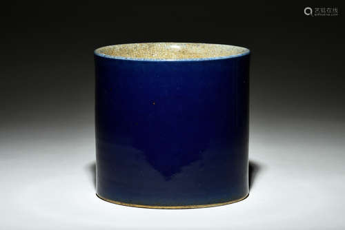 MONOCHROME BLUE GLAZED BRUSH POT