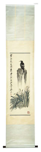 QI BAISHI: INK AND COLOR ON PAPER PAINTING 'BIRD AND FLOWERS'