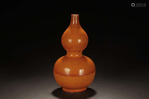 YELLOW GLAZED DOUBLE GOURD BOTTLE VASE