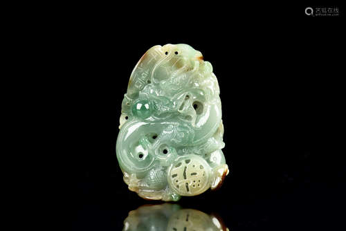 JADEITE CARVED 'DRAGONS' ORNAMENT