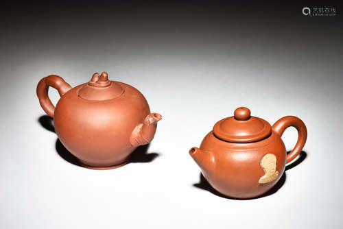 TWO YIXING ZISHA TEAPOTS