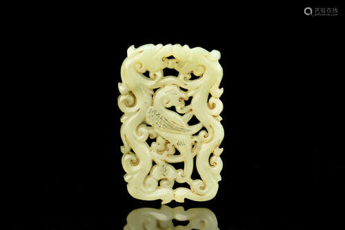 JADE CARVED 'DRAGON & PHOENIX' PLAQUE