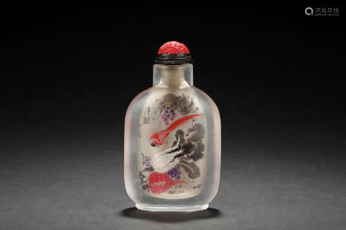 INSIDE PAINTED 'FLOWERS AND BIRDS' SNUFF BOTTLE