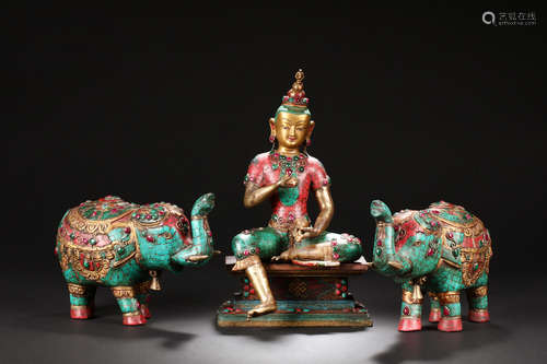 NEPAL GILT BRONZE BUDDHA SET