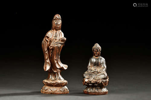 TWO AGARWOOD CARVED FIGURES