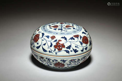 BLUE AND WHITE UNDERGLAZED RED COVER BOX